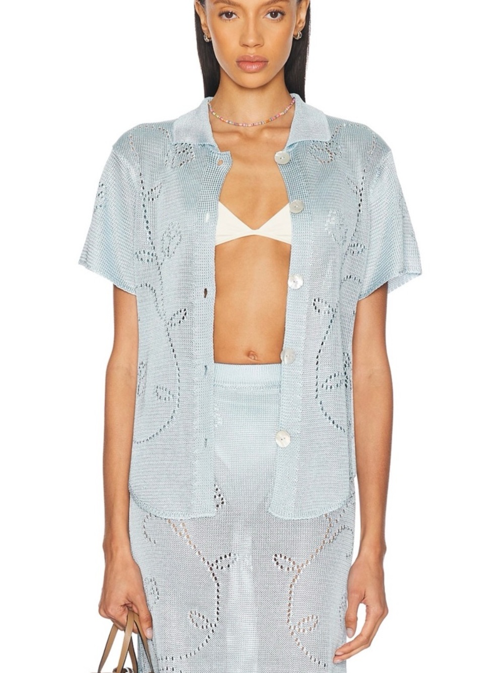 calle del mar Ivy Short Sleeve Shirt and Skirt Swim Coverup color Tide